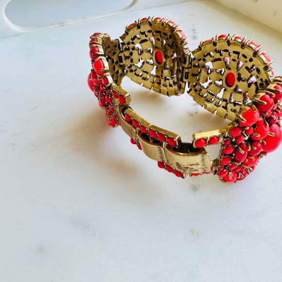 Stella & Dot  |  Statement Bracelet Cabochon Orange & Red - Picture 2 of 7